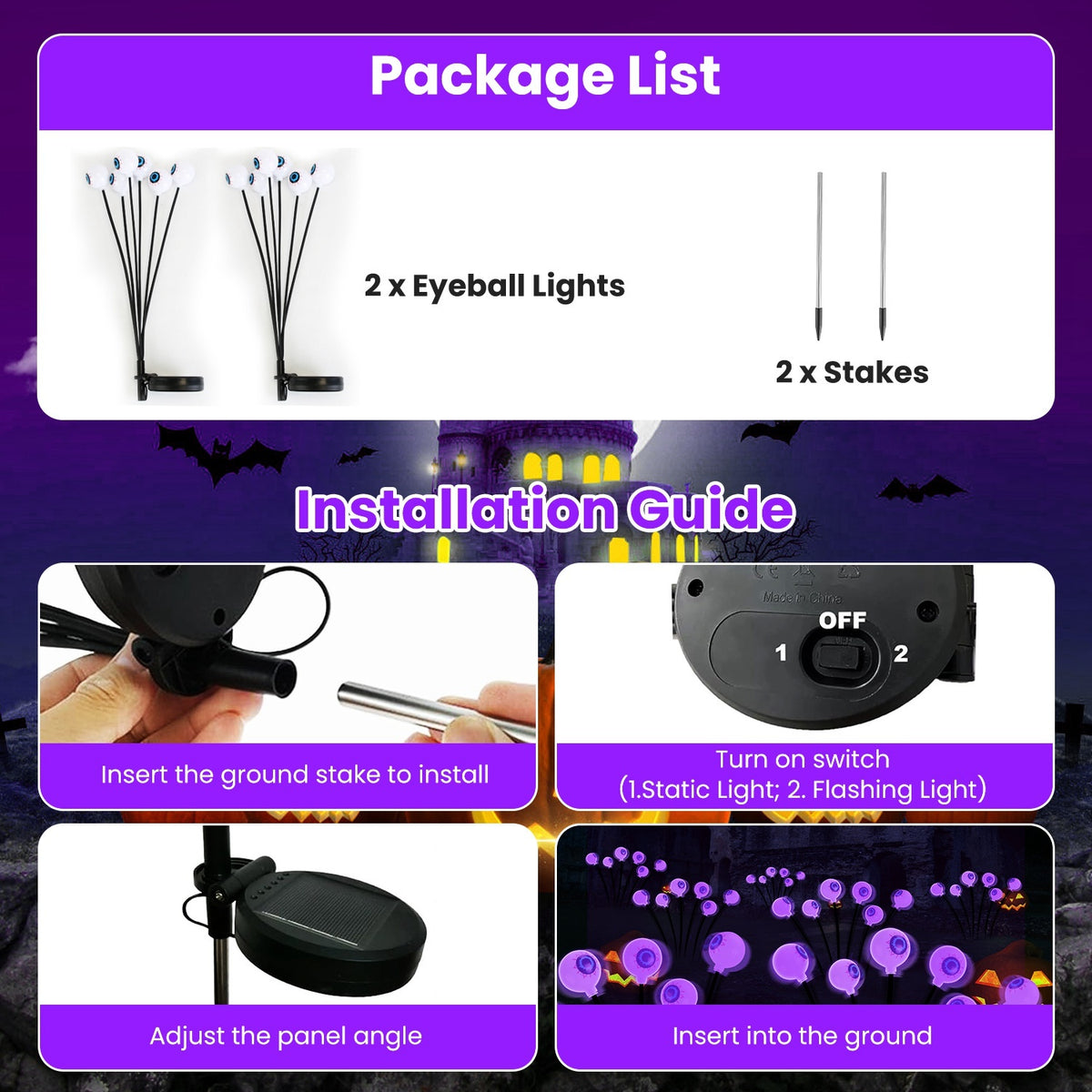 2Pcs Spooky Halloween Solar Eyeball Lights – Outdoor Decor