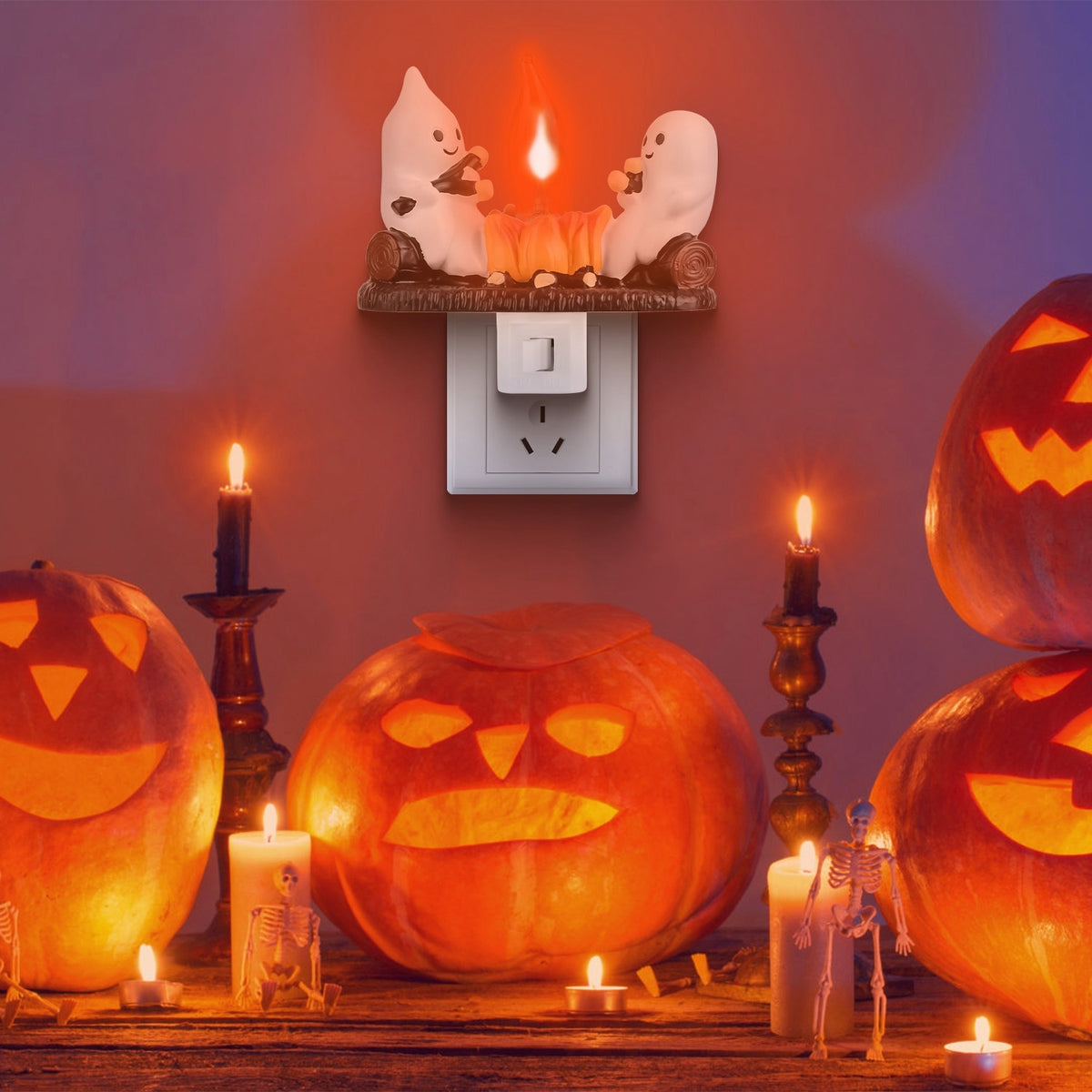 2Pcs Ghost Campfire Flickering Halloween Night Light for Bedroom & Gift