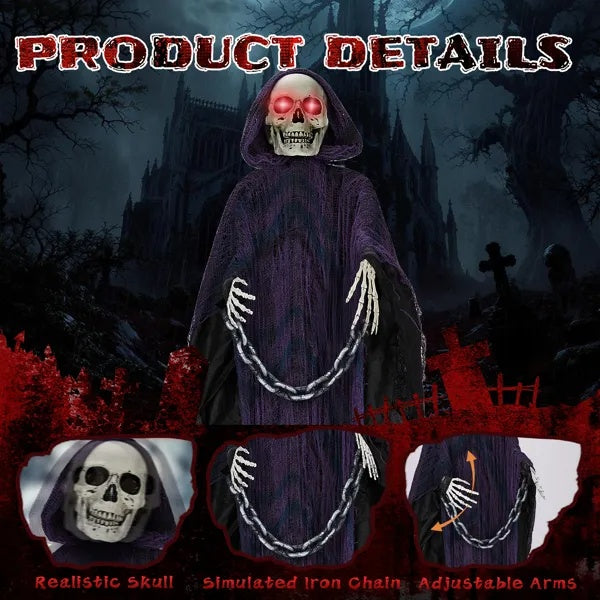 6ft Animatronic Grim Reaper with Chain & Sound Halloween Yard Decor