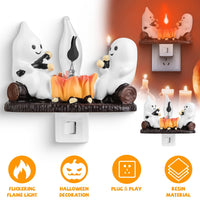 2Pcs Ghost Campfire Flickering Halloween Night Light for Bedroom & Gift