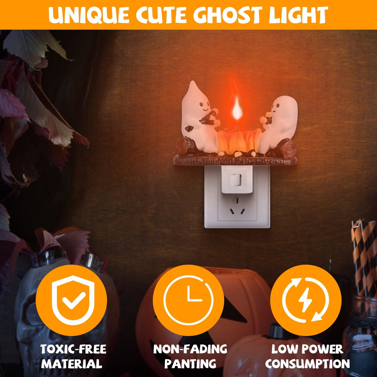 2Pcs Ghost Campfire Flickering Halloween Night Light for Bedroom & Gift