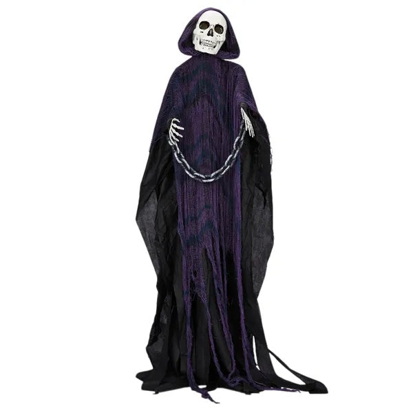 6ft Animatronic Grim Reaper with Chain & Sound Halloween Yard Decor