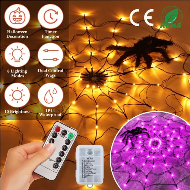 1Pc 3.28ft Halloween Spider Web Light with Realistic Hairy Spider