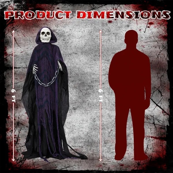 6ft Animatronic Grim Reaper with Chain & Sound Halloween Yard Decor
