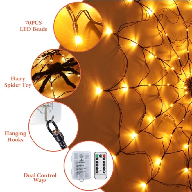 1Pc 3.28ft Halloween Spider Web Light with Realistic Hairy Spider