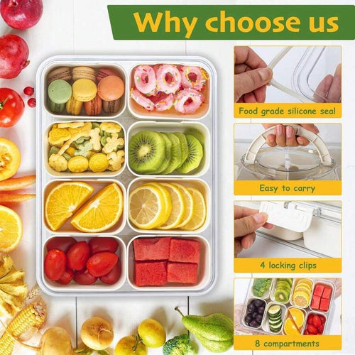 8-Compartment Divided Snack Box with Lid – Reusable Bento Organizer for Meal Prep & Picnics