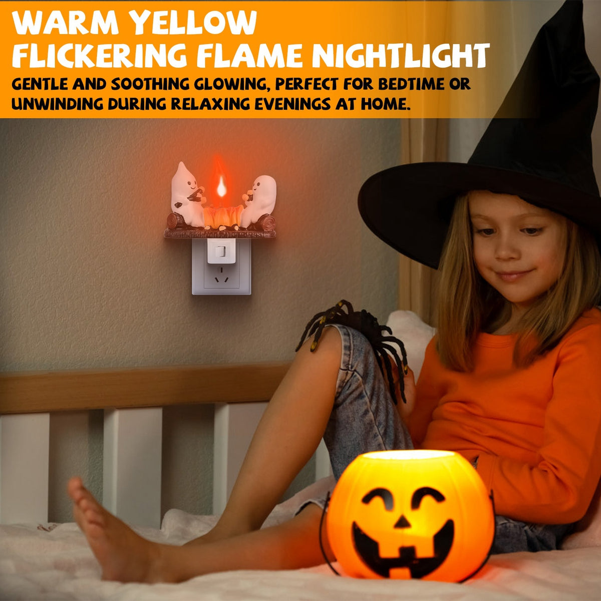 2Pcs Ghost Campfire Flickering Halloween Night Light for Bedroom & Gift