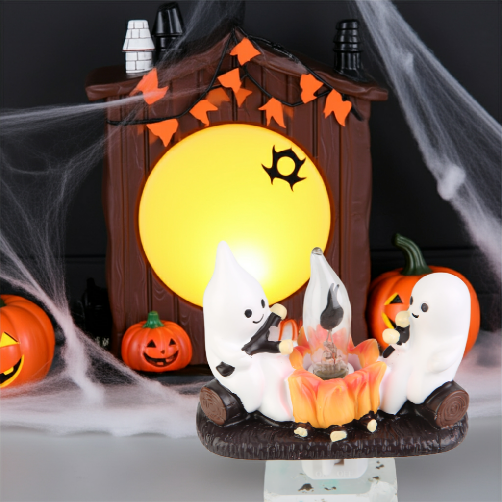 2Pcs Ghost Campfire Flickering Halloween Night Light for Bedroom & Gift