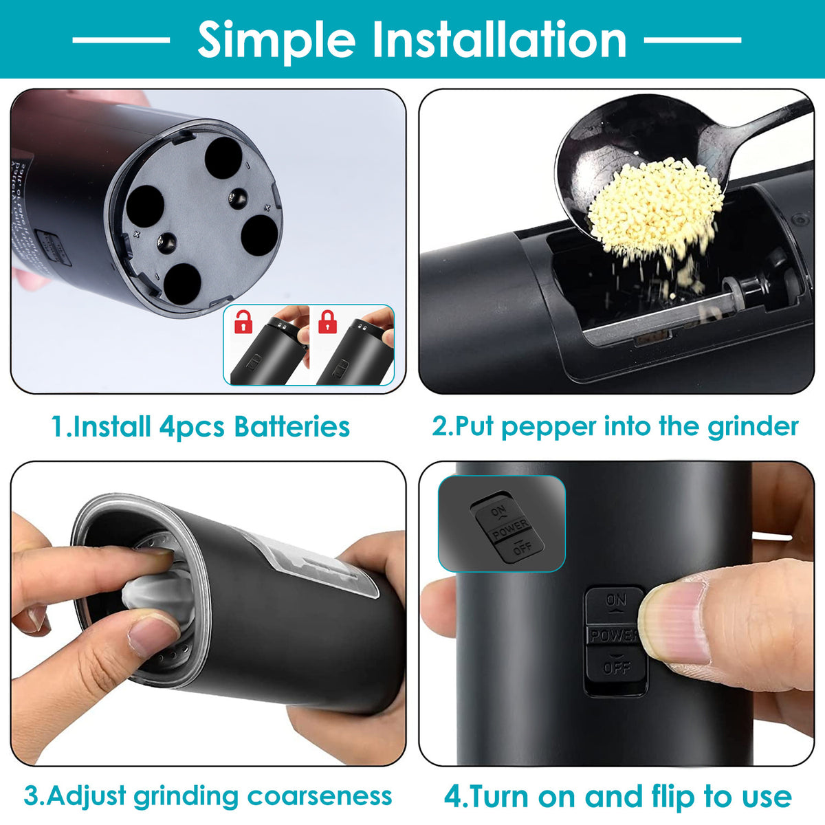G-Sensor Electric Salt & Pepper Grinder with LED & Adjustable Grind