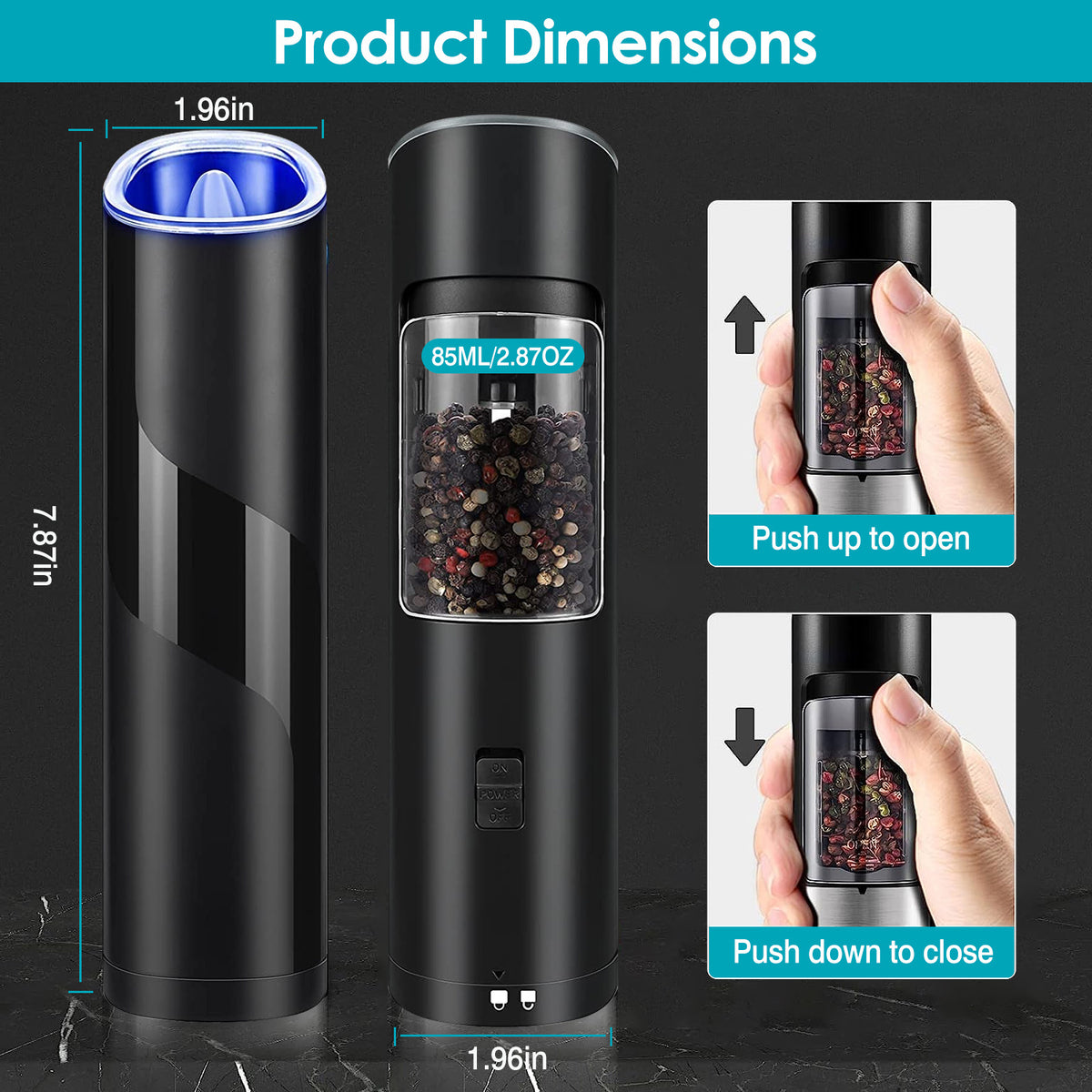 G-Sensor Electric Salt & Pepper Grinder with LED & Adjustable Grind