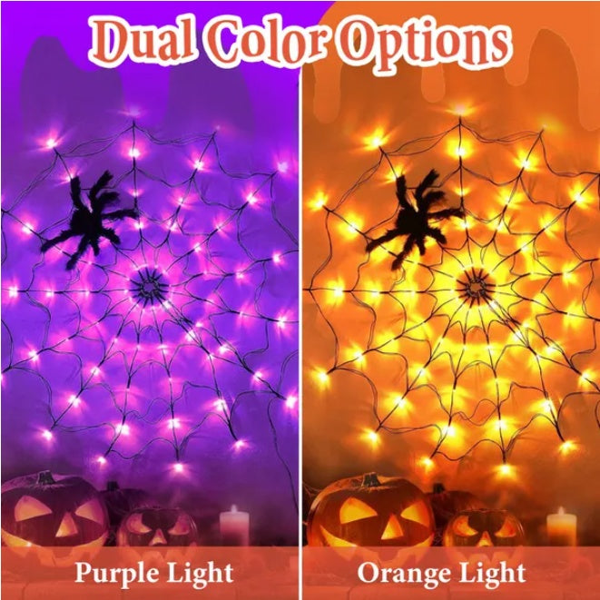 1Pc 3.28ft Halloween Spider Web Light with Realistic Hairy Spider