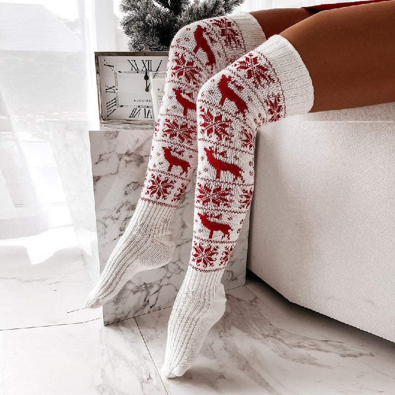 Christmas Knitted Elk Snowflake Over-the-Knee Socks for Women/聖誕麋鹿雪花針織過膝襪(女用)