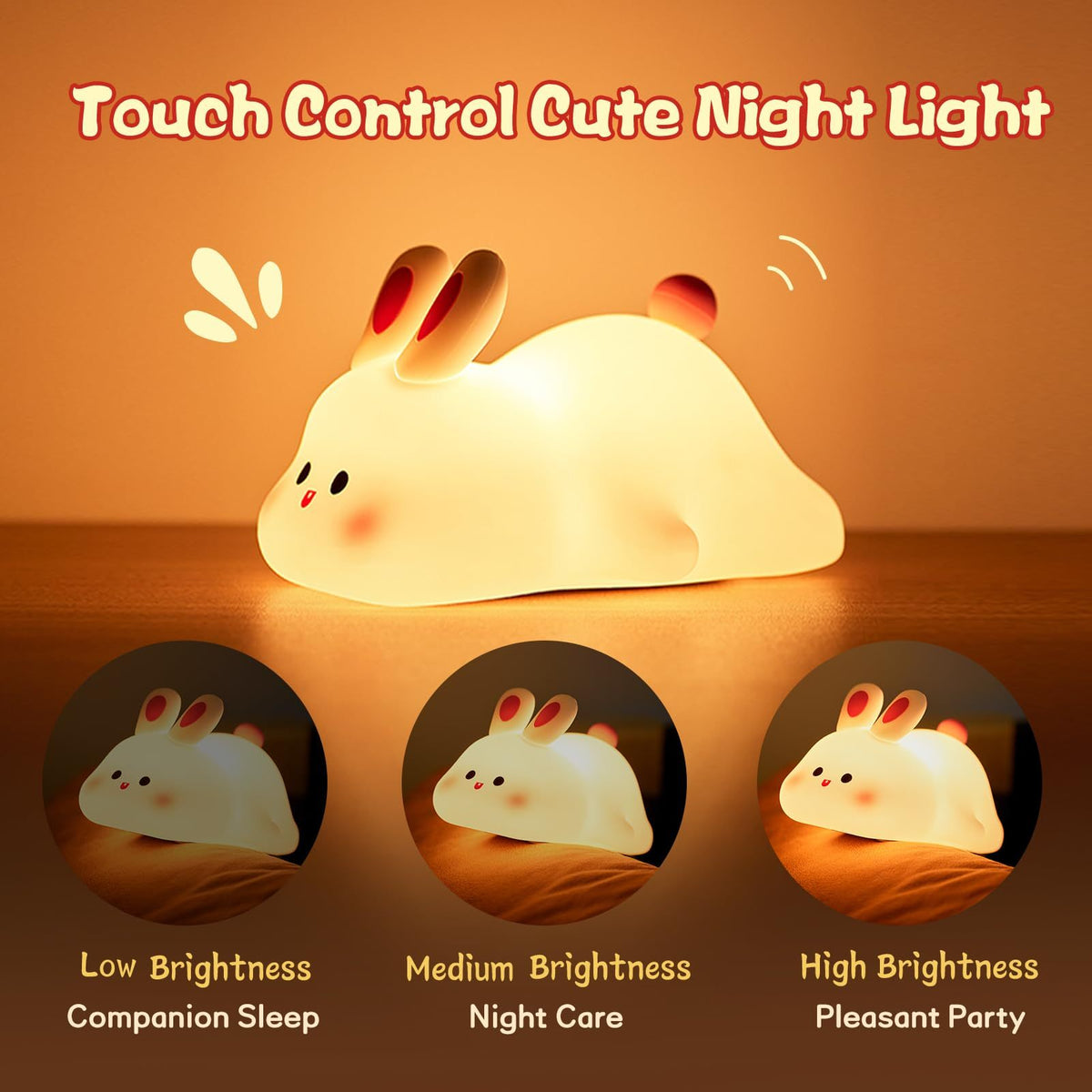 Cute LED Night Light – Touch Sensor Cartoon Rabbit Kids Lamp/可愛的 LED 夜燈 – 觸摸感應卡通兔兒童燈.