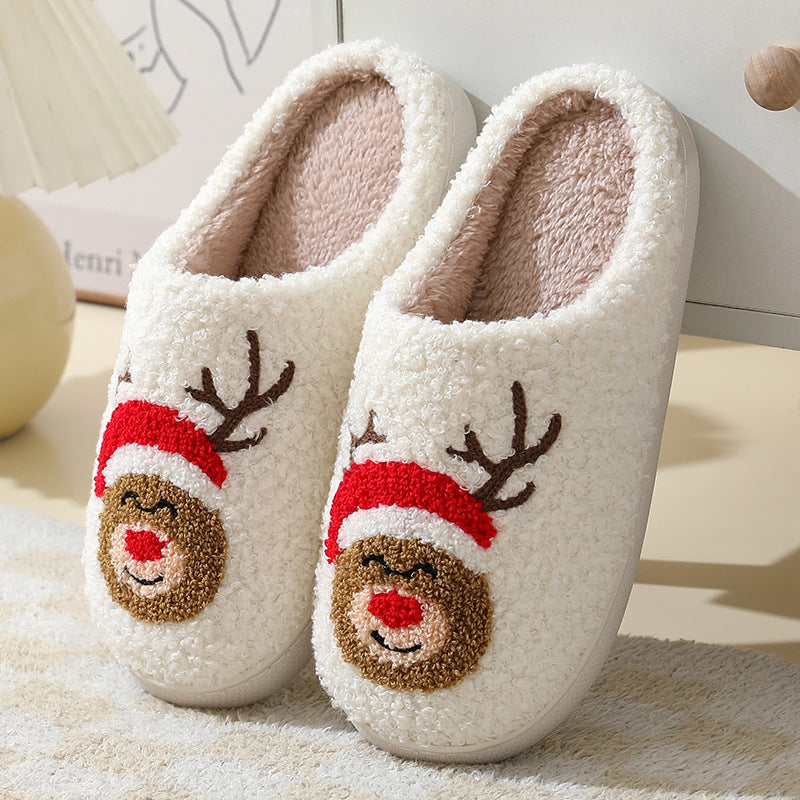 Christmas Cartoon Cotton Slippers for Couples - Warm Furry Winter Shoes/聖誕卡通情侶棉拖鞋-保暖毛茸茸的冬鞋”