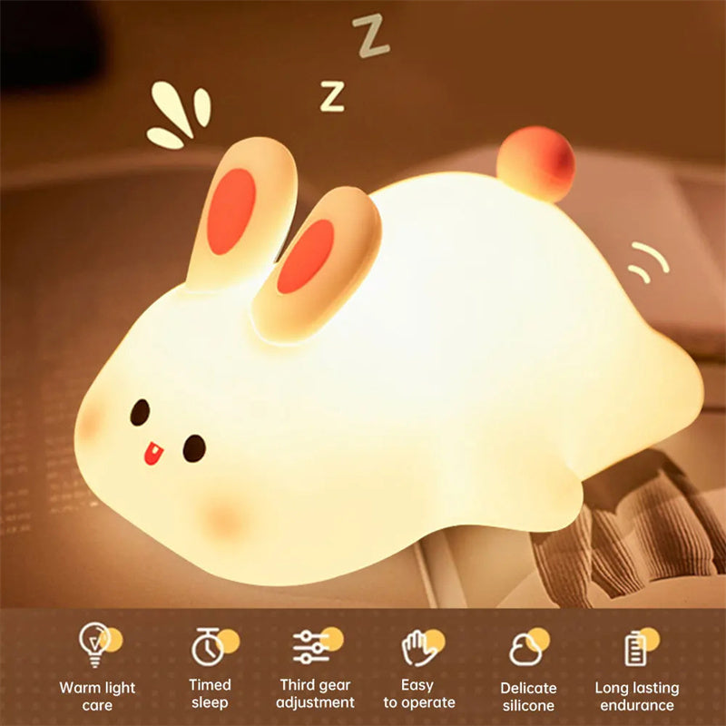 Cute LED Night Light – Touch Sensor Cartoon Rabbit Kids Lamp/可愛的 LED 夜燈 – 觸摸感應卡通兔兒童燈.