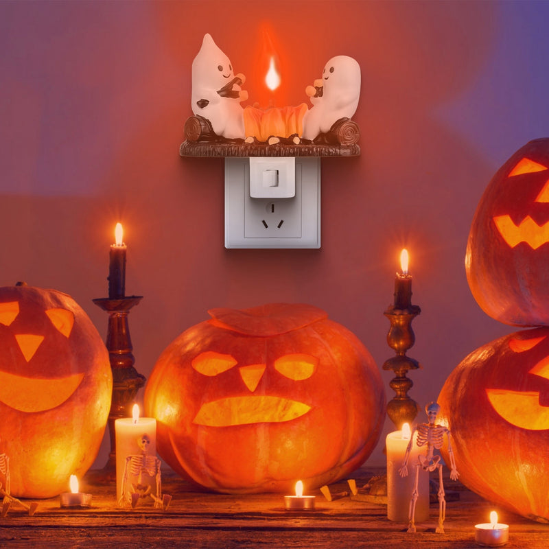 2Pcs Ghost Campfire Flickering Halloween Night Light for Bedroom & Gift