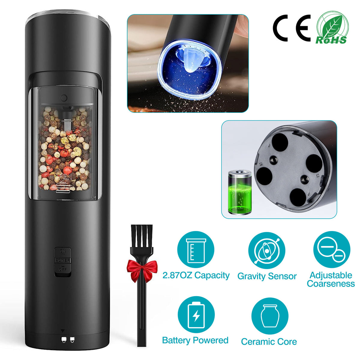 G-Sensor Electric Salt & Pepper Grinder with LED & Adjustable Grind