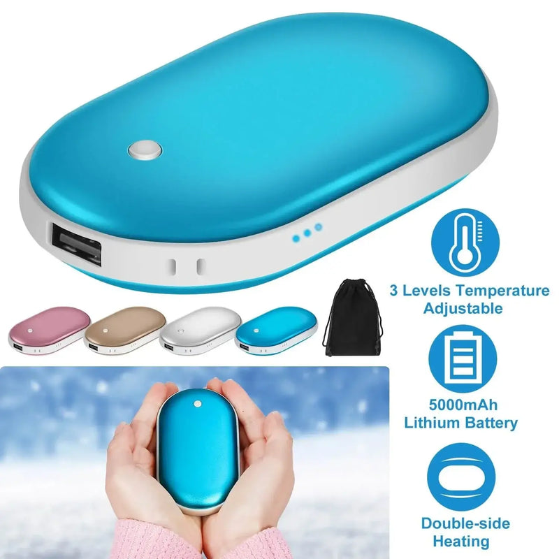 5000mAh portable hand warmer with 3 temperature settings and double-sided heating