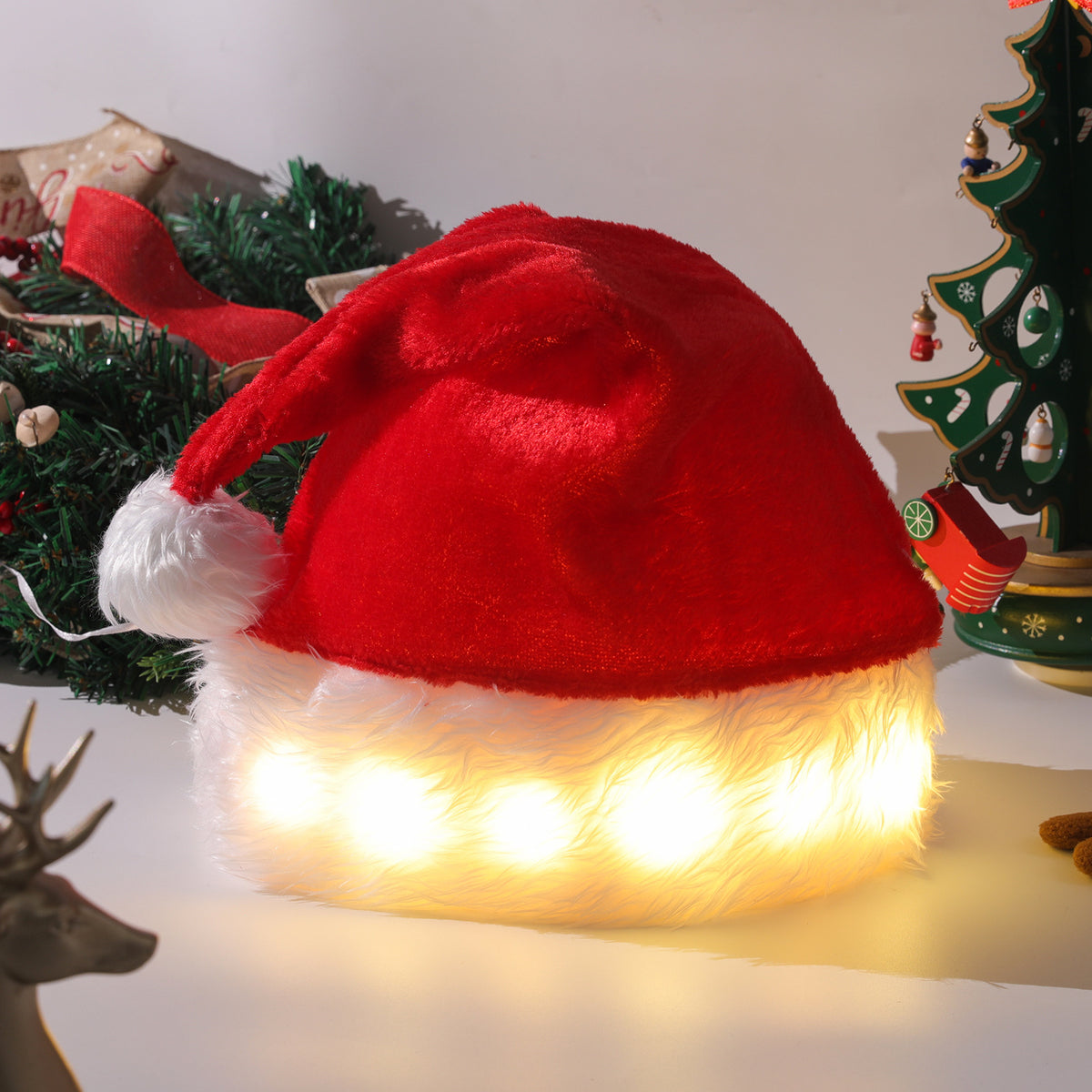 LED Christmas Hat Plush - Luminous Santa Hat for Kids & Adults/LED 聖誕帽 - 兒童和成人聖誕老人帽