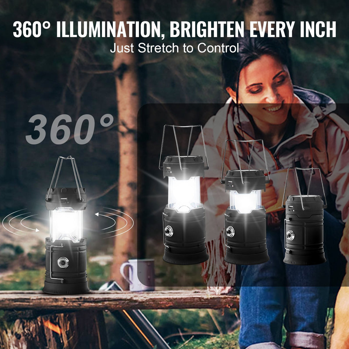Portable LED Camping Lanterns (4-Pack) with Rechargeable Battery Bank