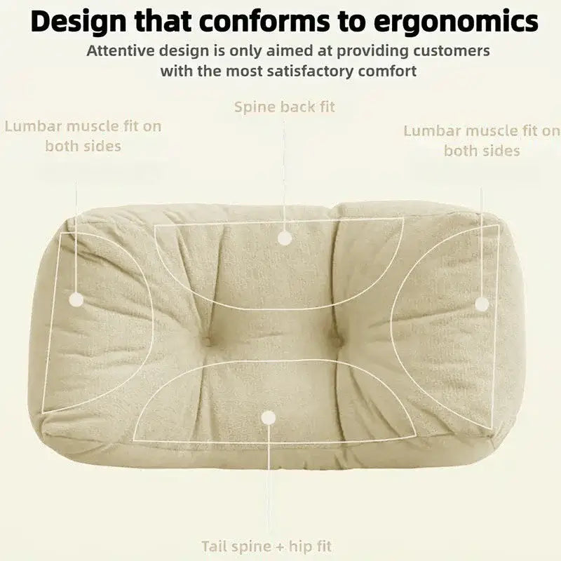 Back support pillow showing design details and ergonomic features