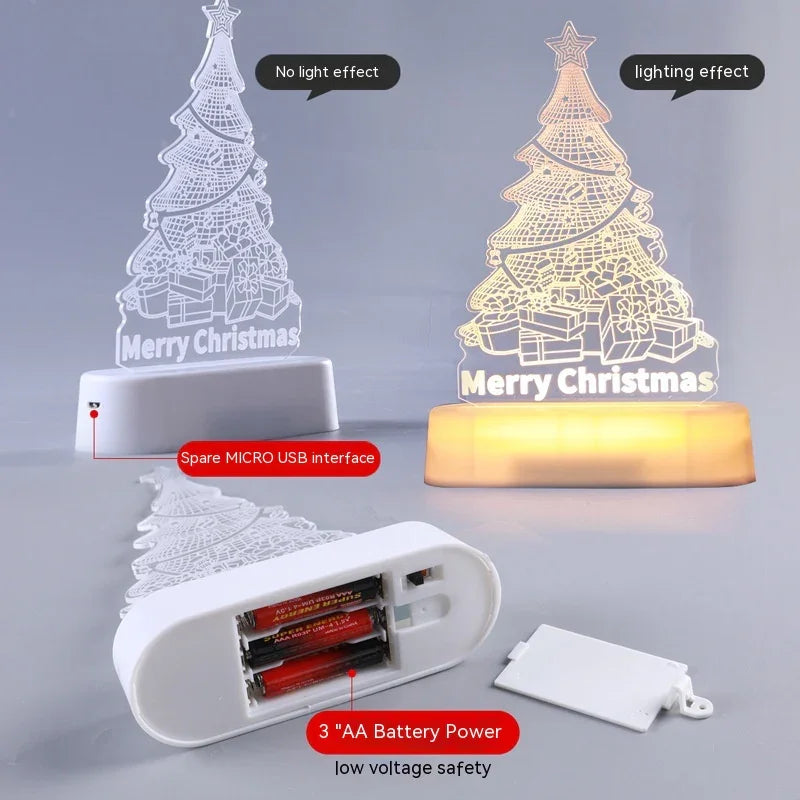 LED Merry Christmas tree light ornament with gift box designs, battery and USB powered, lit and unlit