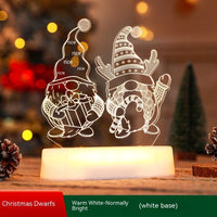 LED Christmas dwarfs decoration with light-up acrylic figures holding gifts and candy canes on white base