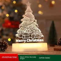 Illuminated acrylic Christmas tree decoration with gifts and Merry Christmas text on white base