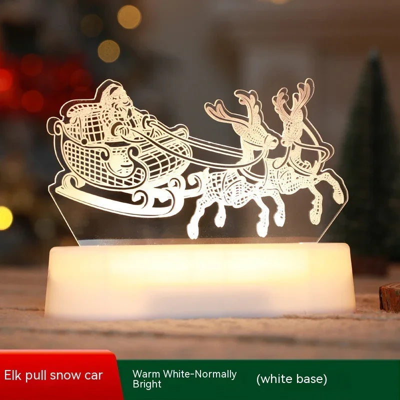 LED light decoration of Santa's sleigh pulled by two reindeer on white base
