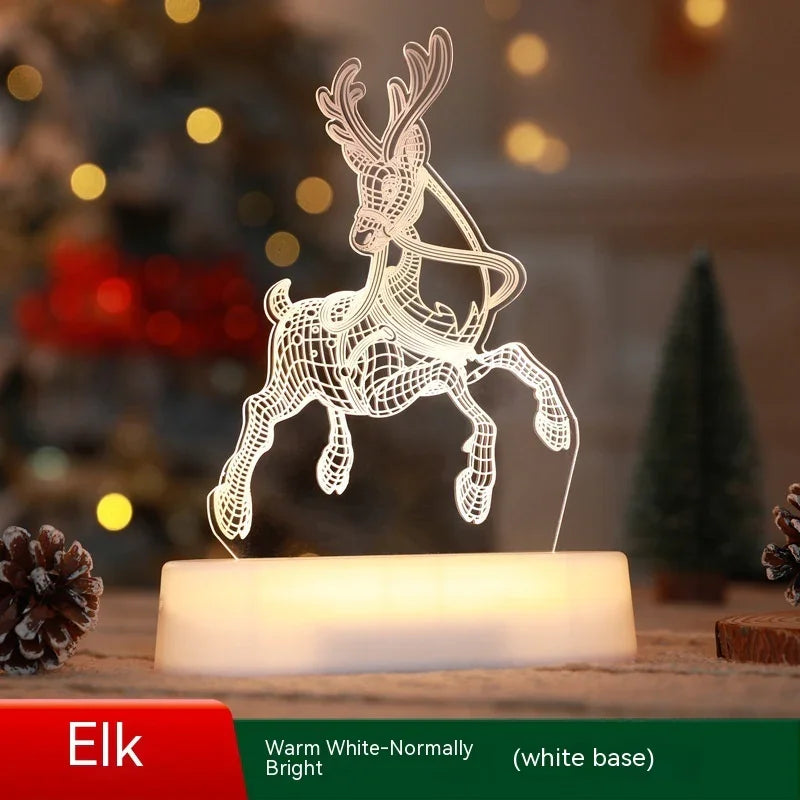 Glowing 3D wireframe elk LED night light with warm white illumination on white base