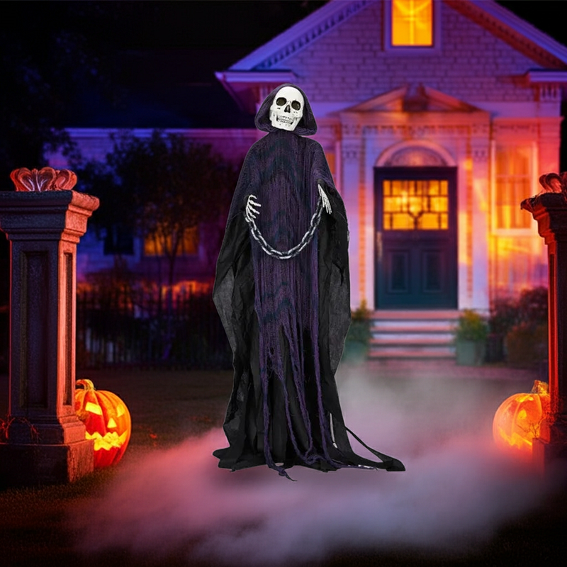 6ft Animatronic Grim Reaper with Chain & Sound Halloween Yard Decor