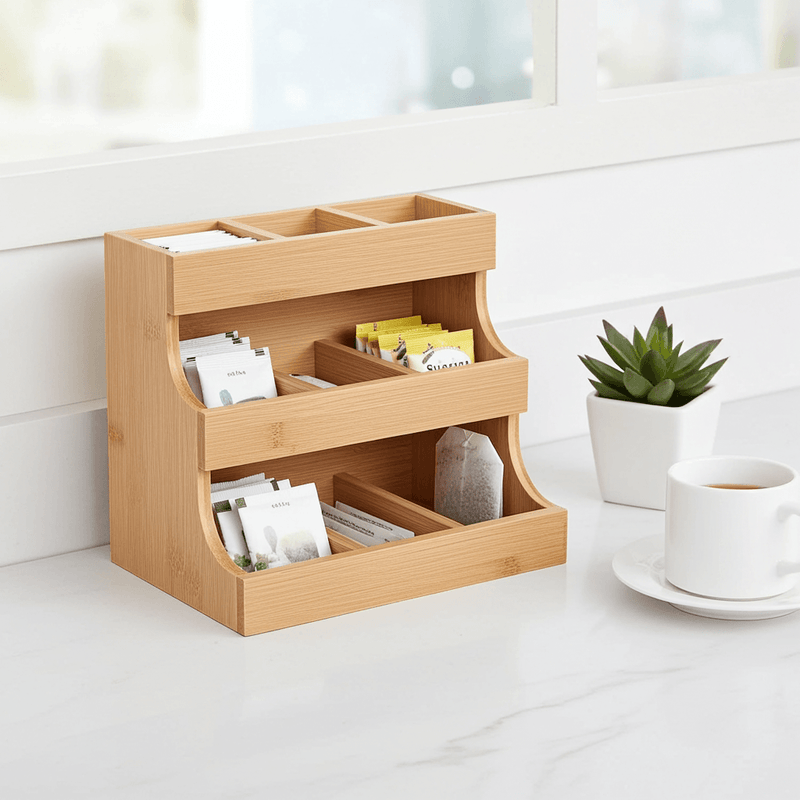 Small Wooden Tea Bag Organizer, 3-Tier Storage for Tea Bags & Accessories