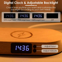 Touch control bedside lamp digital clock with adjustable backlight at 30 70 and 100 percent brightness settings
