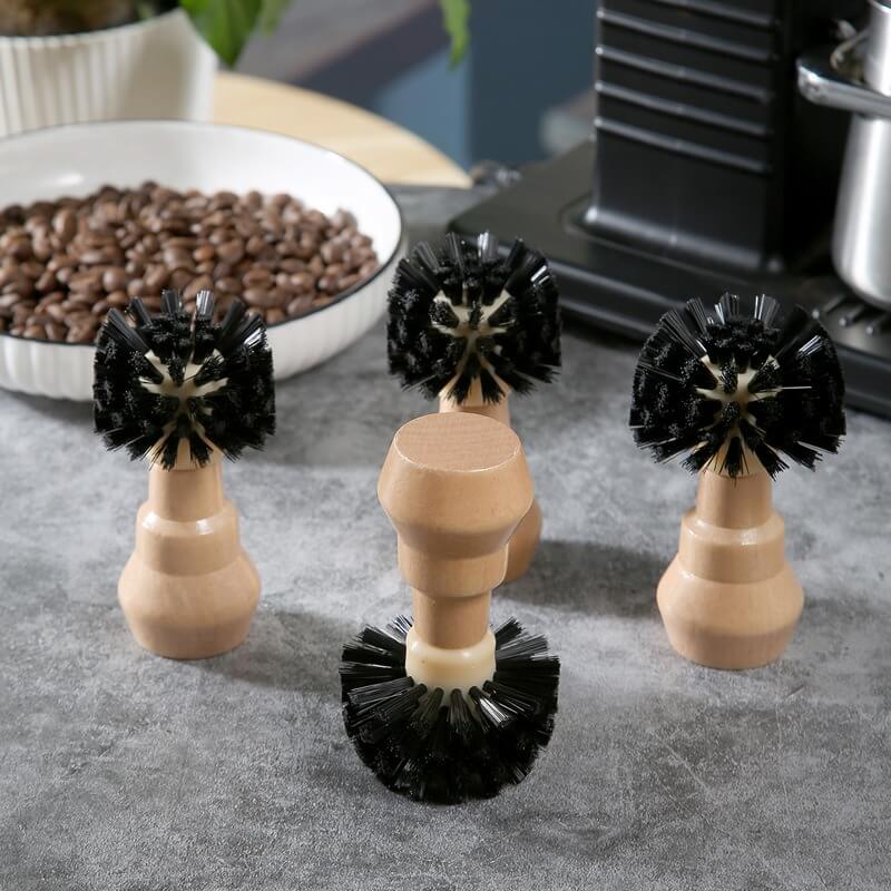 Close-up of coffee machine cleaning brush bristles