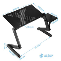 Full dimensions diagram of foldable laptop table 48x26cm with mouse board and 20kg load bearing
