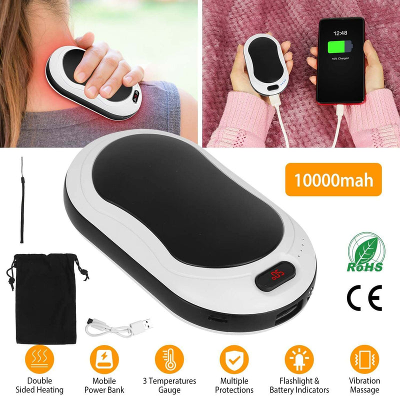 Portable hand warmer power bank with 6 functions, double-sided heating, 3 temperature settings