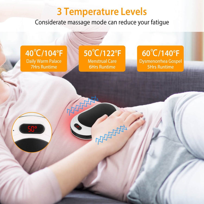 Portable hand warmer with 3 temperature settings, double-sided heating
