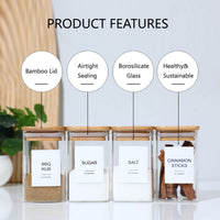 Spice jar features bamboo lid airtight seal borosilicate glass construction