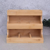 Wooden tea bag organizer three tier compartments front view empty